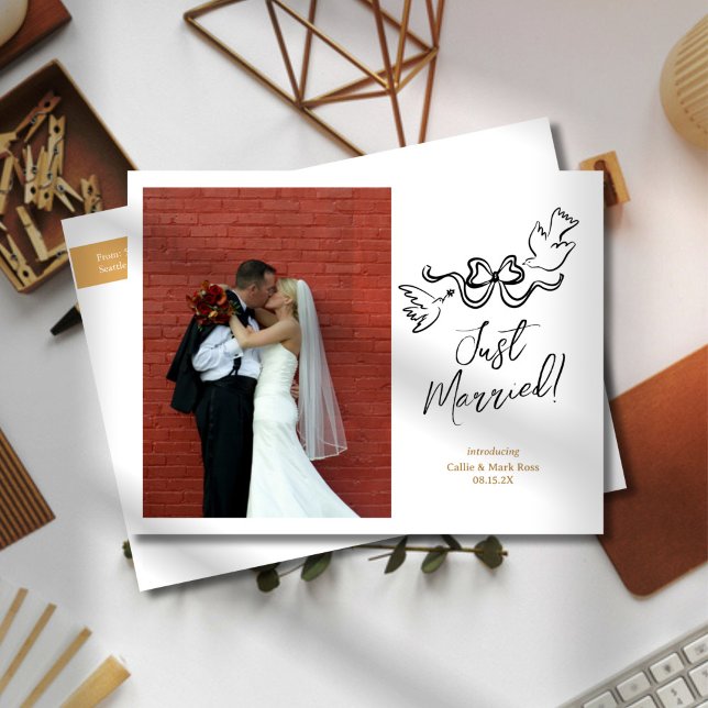 Modern Doodle Elopement Photo annnounation Meddelande Vykort (Skapare uppladdad)