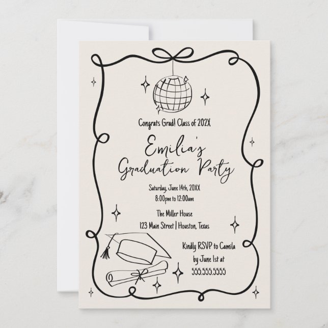 Modern doodle Graduation Invitation Inbjudningar (Framsida)