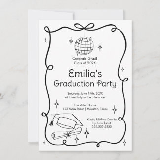 Modern doodle Graduation Invitation Inbjudningar