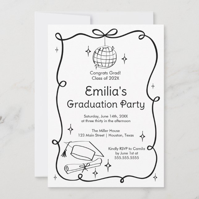 Modern doodle Graduation Invitation Inbjudningar (Framsida)