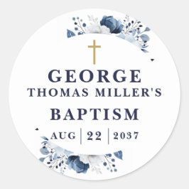 Modern dop i marinblå botaniska motiv runt klistermärke