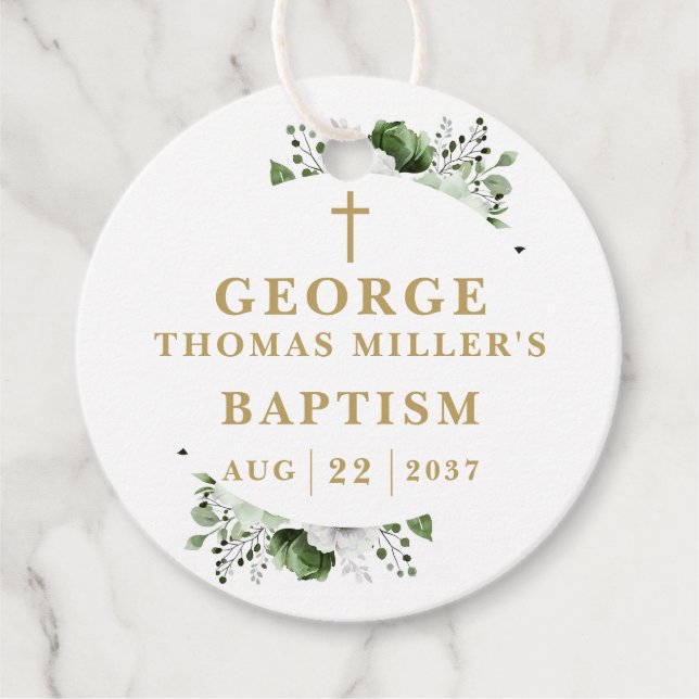 Modern dop med Olivgrön Botanisk Design Gåvor Etiketter (Framsida)