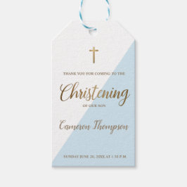 Modern dopning blå vit guld baby Pojke Presentetikett