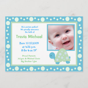 MODERN DOT TURTLE Baby Fotofödelsemeddelande Meddelande
