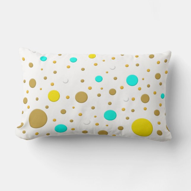 Modern Dots Turcos Gult White Guld Roligt Design Lumbarkudde (Framsida)
