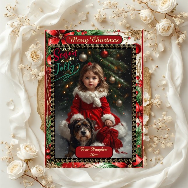 Modern dotter Blommig julram 5 foton Julkort (Modern Daughter Floral Christmas Frame 5 Photos Holiday Card)