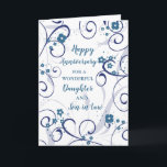 Modern dotter & son i Law Bröllop-årsdagen Kort<br><div class="desc">Lycklig bröllop-årskort för dotter och son i lag med modernt blåa blommor och snurrande design,  och hjärtligt versum.</div>