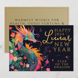 Modern dragon Chinese Lunar New Year Blommigt Julkort