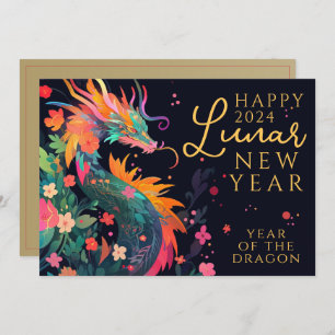 Modern dragon Chinese Lunar New Year Blommigt Julkort