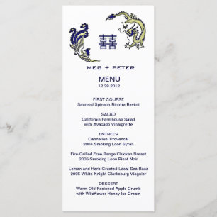 Modern Dragon-Phoenix Chinese Bröllop Menu Meny