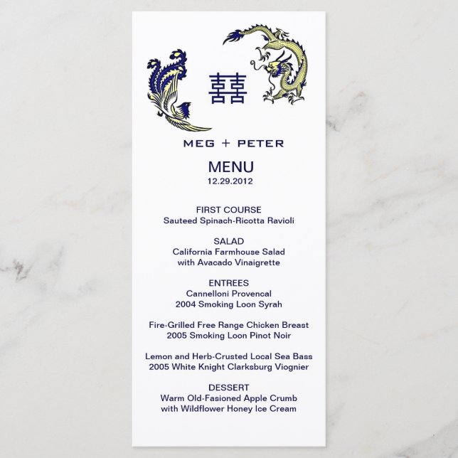 Modern Dragon-Phoenix Chinese Bröllop Menu Meny (Framsida)