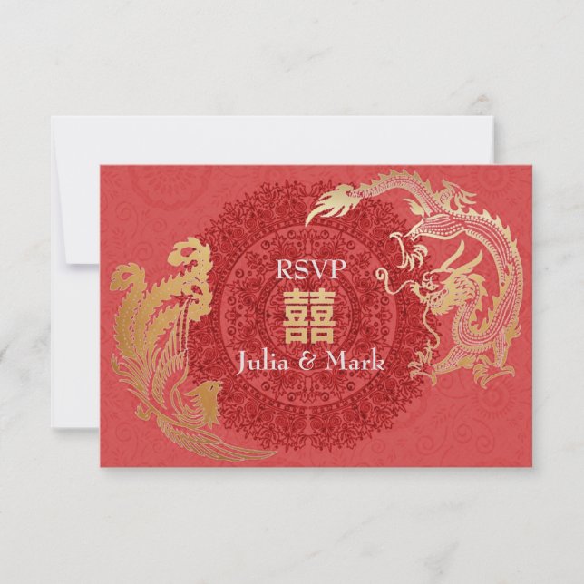 Modern Dragon-Phoenix Chinese Bröllop OSA Red (Framsida)