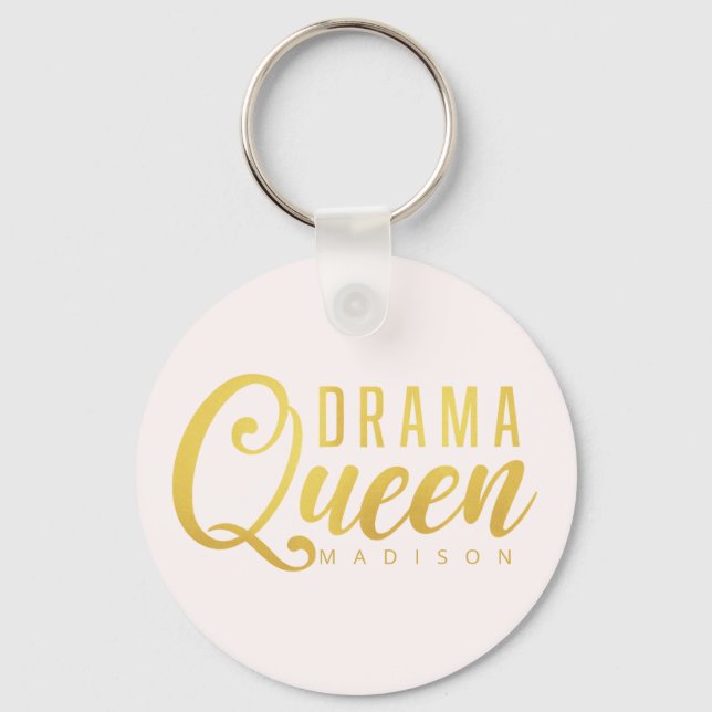 Modern Drama Queen Namn Rosa Text-knapp Nyckelring (Framsida)