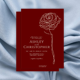 Modern Drawn Blommigt Crimson Red Bröllop Inbjudningar