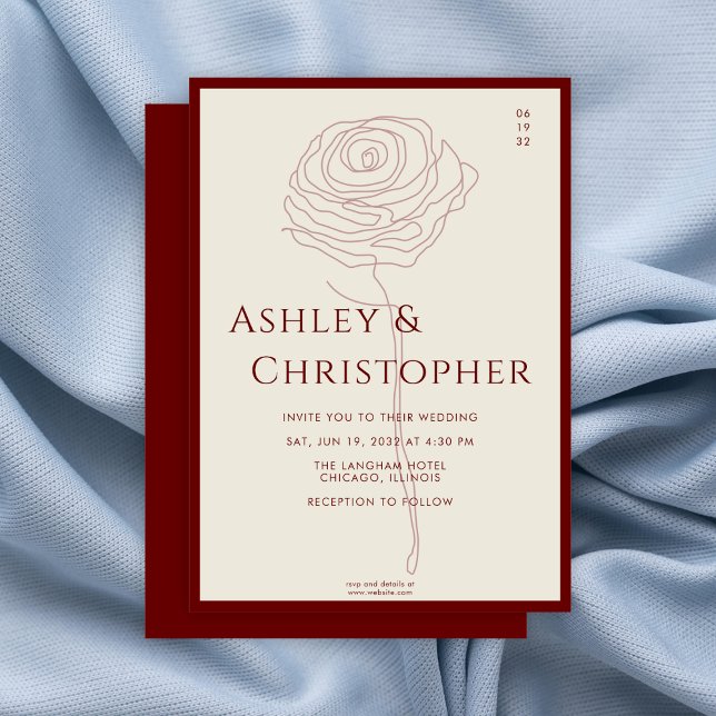 Modern Drawn Blommigt Crimson Red Bröllop Inbjudningar (Skapare uppladdad)