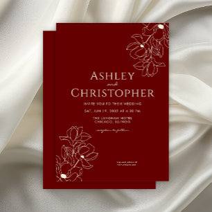 Modern Drawn Blommigt Crimson Red Bröllop Inbjudningar