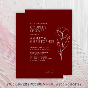 Modern Drawn Blommigt Crimson Red Möhippa Inbjudningar