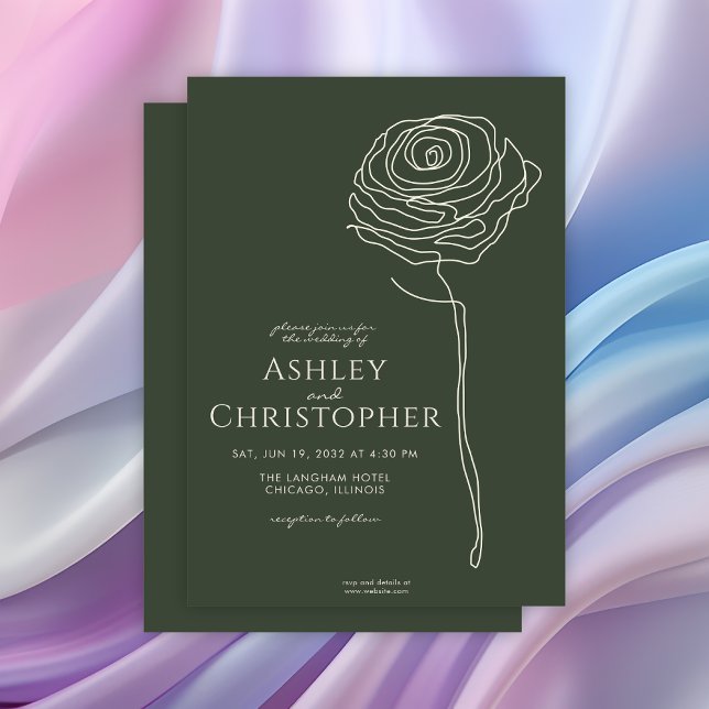 Modern Drawn Blommigt Mörk Moss Grönt Bröllop Inbjudningar (Skapare uppladdad)