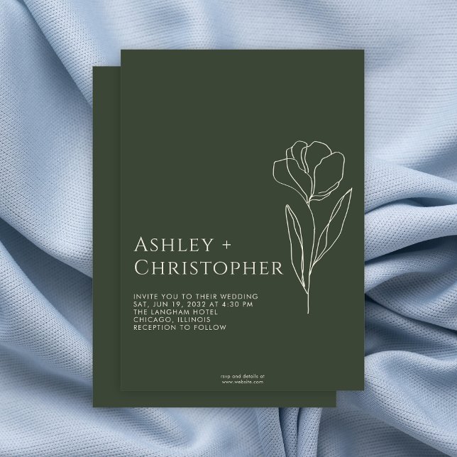 Modern Drawn Blommigt Mörk Moss Grönt Bröllop Inbjudningar (Skapare uppladdad)