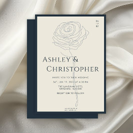 Modern Drawn Blommigt Navy Blue Bröllop Inbjudningar