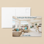 Modern Dream Home Real Gods Marknadsföring Realtor Vykort<br><div class="desc">Tittar du för drömhemmet? Vi kan hjälpa till. Dessa rena,  moderna hus insida kan ta in en riktig gods-kund när de tittar för en verkstad. Lägg till information om fastighetsmäklaren på baksidan av dessa marknadsföring-brevbärare. Bli din stads mest framgångsrika riktiga gods agent!</div>