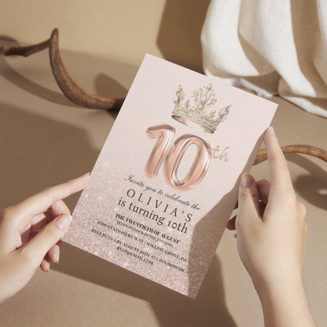 Modern drivkraft Ro Guld Krona 10:e Födelsedagsfes Inbjudningar (Skapare uppladdad)