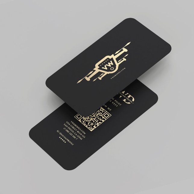 Modern Drone Operator Black Guld Monogram Visitkort (Modern Drone Pilot Black Gold Monogram Professional Drone Flying Service Business Card
)