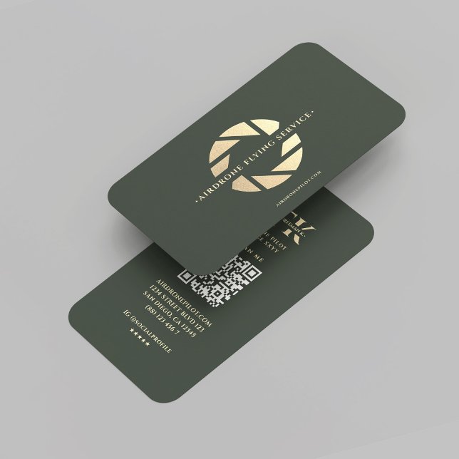 Modern Drone Pilot Flies Service Grönt Guld Visitkort (Modern Airdrone Drone Pilot Flying Service Green Business Card
)