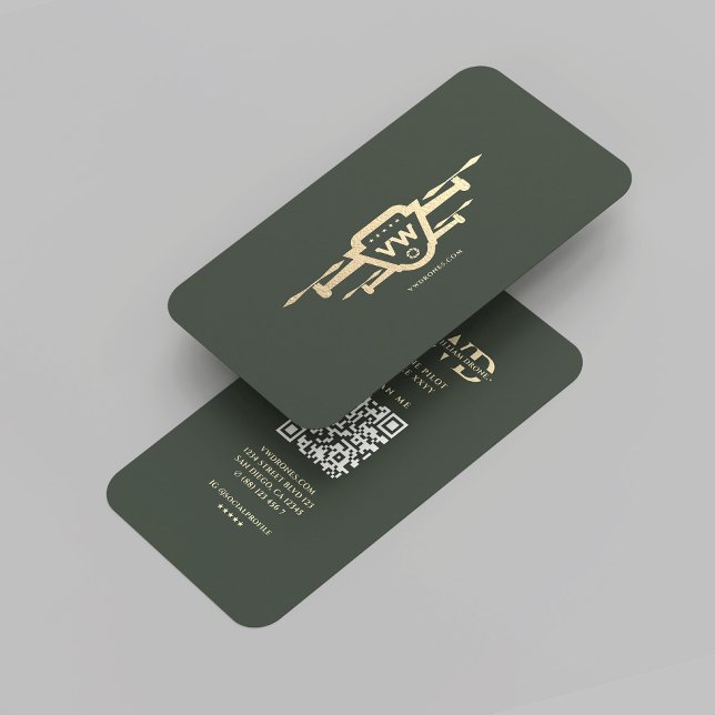 Modern Drone Pilot Monogram Grönt Guld Visitkort (Modern Drone Pilot Monogram Green Gold Professional Elegant Business Card
)