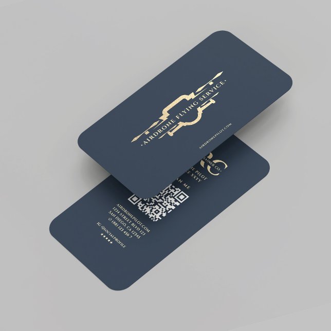 Modern Drone Pilot Mörk blått Guld Monogram Visitkort (Modern Drone Pilot Dark Blue Gold Monogram Business Card
)