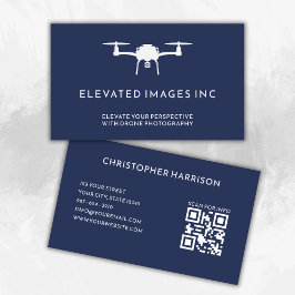 Modern Drone Pilot Photography QR Code Navy White Visitkort