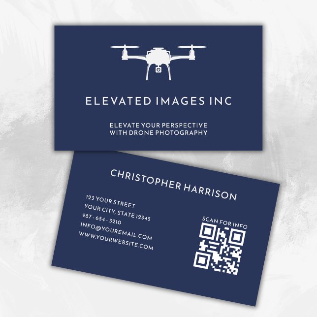 Modern Drone Pilot Photography QR Code Navy White Visitkort (Skapare uppladdad)
