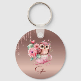 Modern Droppande Roséguld Monogram Personlig Uggle Nyckelring