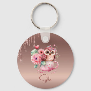 Modern Droppande Roséguld Monogram Personlig Uggle Nyckelring