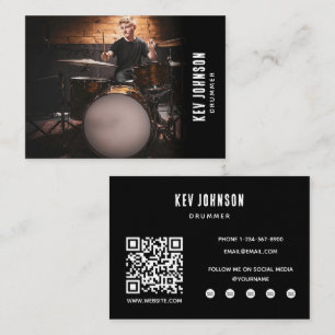 Modern Drummer Band Musician Fullt Photo Black Visitkort