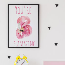 Modern du står inför Rosa Flamingo Poster