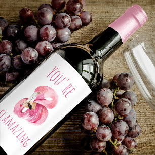 Modern du står inför Rosa Flamingo Vinflaska Etikett