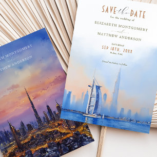 Modern Dubai Save Date Burj Al Arab Skyline Inbjudningar