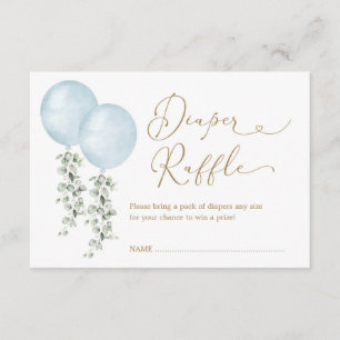 Modern dubbel blå ballong Eucalyptus Diaper Raffle Tilläggskort