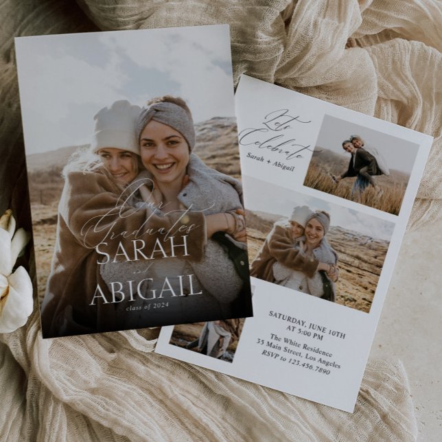 Modern Dubbla Firande Photo Studentfest Inbjudningar (Skapare uppladdad)