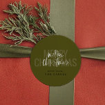 Modern Dubbla God jul Runt Klistermärke<br><div class="desc">Överst på ditt utskick eller party med dessa festliga klistermärken med två lagrar fet och vismisk "God jul" och personliggöra med ditt eget namn mot en bakgrund av en july grönt!</div>