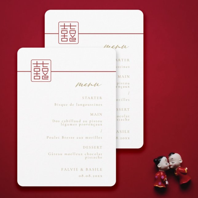 Modern Dubbla Happy Chinese Bröllop Menu Inbjudningar (Skapare uppladdad)