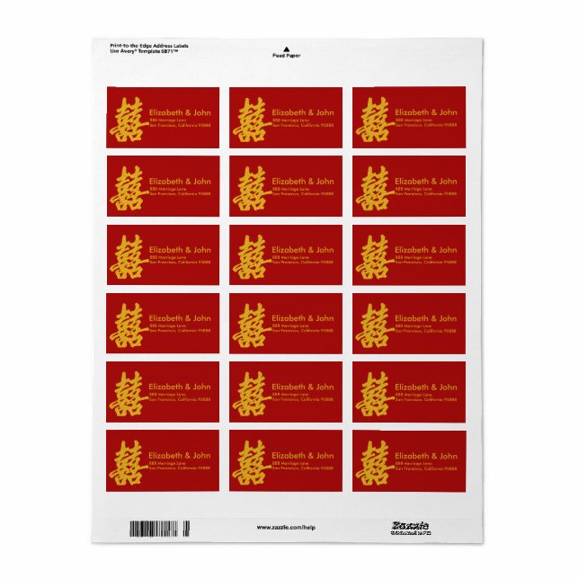 Modern Dubbla lycka Bröllop Guld Glitter Adressetikett (Helt Ark)