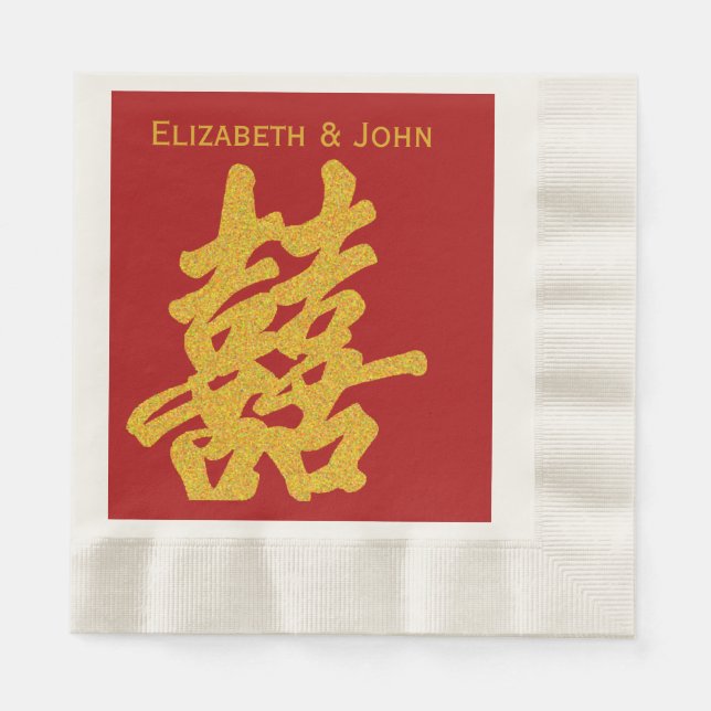 Modern Dubbla lycka Bröllop Guld Glitter Pappersservett (Framsidan)
