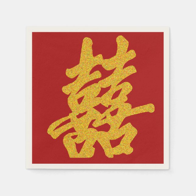 Modern Dubbla lycka Bröllop Guld Glitter Pappersservett (Framsidan)