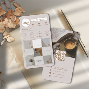 Modern Dubbla Sided Instagram Photo Grid Beige Visitkort