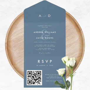 Modern Dusky Blue Ampersand & QR Code OSA Bröllop