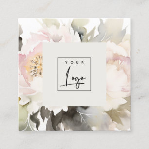 Modern Dusky Watercolor Peony Blommigt Logotyp Fyrkantigt Visitkort