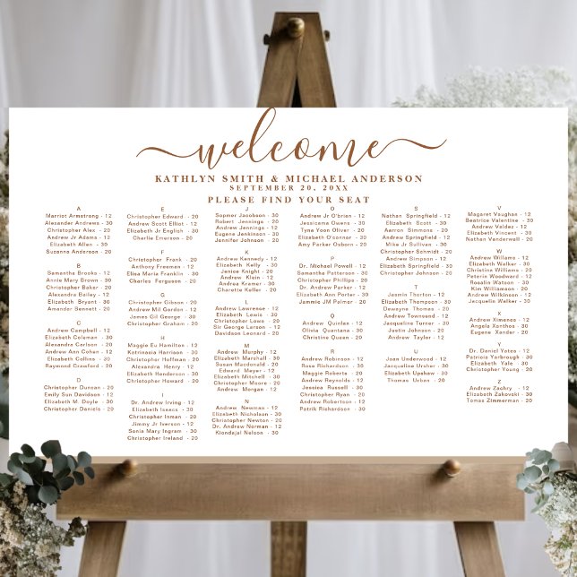 Modern Dusty Beige Bröllop Alfabetisk sittning Poster (Skapare uppladdad)