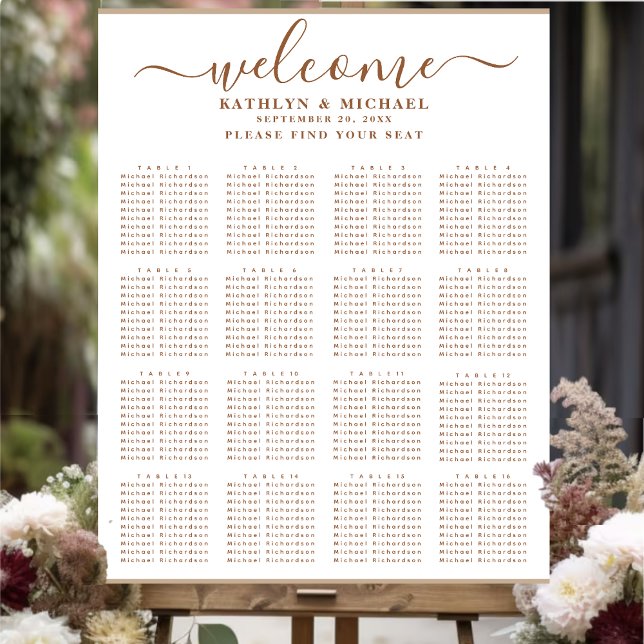 Modern Dusty Beige Simple Bröllop 16Bord-sittplats Poster (Skapare uppladdad)